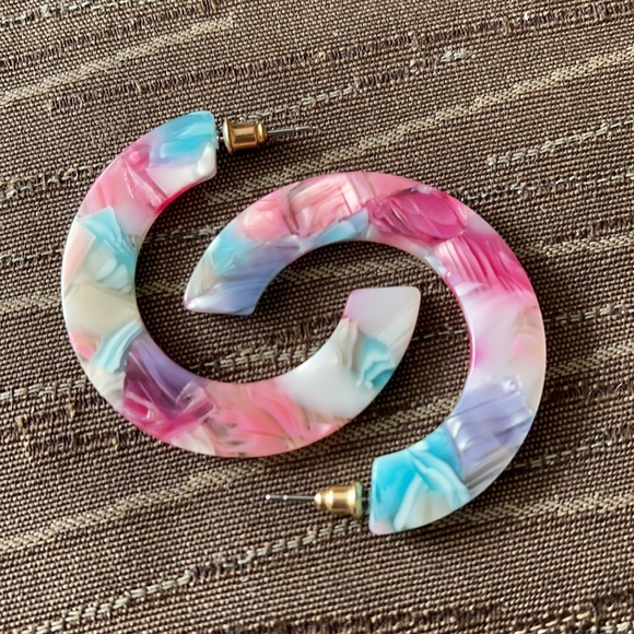 Pink/White/Aqua/Purple Watercolor Epoxy Earrings - Picture 2 of 7